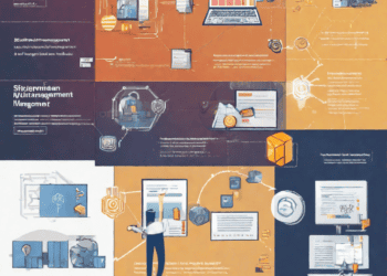 An infographic illustrating the various types of business management, including Supply Chain Management and Blockchain.