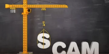 A crane symbolizing the collective effort against online scams, accompanied by the word scam.