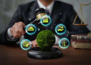 Judge's gavel over green globe, representing environmental policy impact assessment in the UK. - Supply Chain News