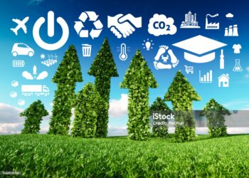 Green environment concept with best practices and logistics sustainability icons stock photo.