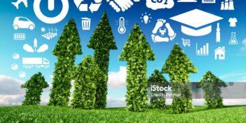 Green environment concept with best practices and logistics sustainability icons stock photo.