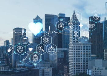 City skyline with healthcare icons; illustrating Greece's health tech CSR. - Supply Chain News