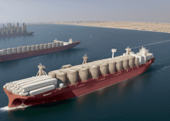 Two large cargo ships exporting natural gas from Israel in the ocean.