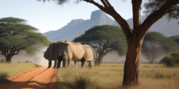 Two elephants walking down a dirt road in Zimbabwe.