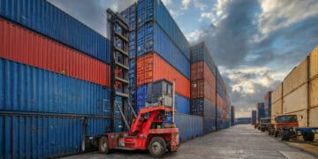 Cargo containers at a US port, illustrating import/export trends. - Supply Chain News
