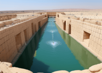 Ancient stone water reservoir in the Middle East, reflecting the blue sky. Israel-Jordan water agreement. - Supply Chain News