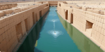 Ancient stone water reservoir in the Middle East, reflecting the blue sky. Israel-Jordan water agreement. - Supply Chain News