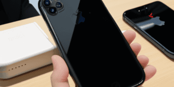 A person is holding two iPhones next to each other.