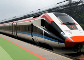 An image of a high-speed train on a track in Indonesia.