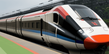 An image of a high-speed train on a track in Indonesia.