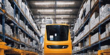 Automated guided vehicle (AGV) in warehouse, improving supply chain efficiency with AI trade data integration. - Supply Chain News