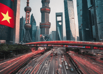 Shanghai skyline at night, showcasing modern architecture and busy highway. China's economic landscape. - Supply Chain News