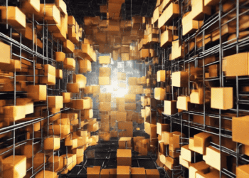 Abstract 3D rendering of interconnected golden cubes, visualizing blockchain technology in supply chain management. - Supply Chain News
