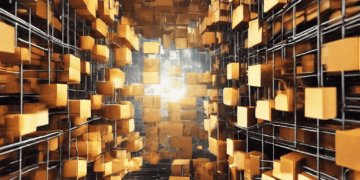 Abstract 3D rendering of interconnected golden cubes, visualizing blockchain technology in supply chain management. - Supply Chain News