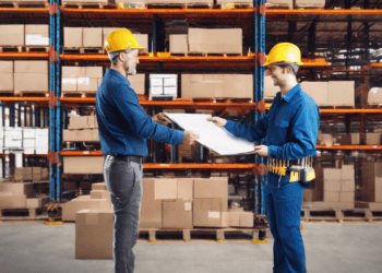 Two warehouse workers review blueprints, ensuring supply chain efficiency and building trust. - Supply Chain News
