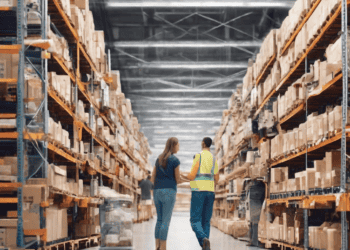 Warehouse workers discussing inventory management in a modern distribution center. Efficient supply chain. - Supply Chain News