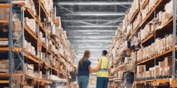 Warehouse workers discussing inventory management in a modern distribution center. Efficient supply chain. - Supply Chain News