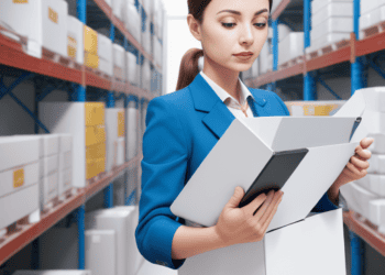 Businesswoman in warehouse reviewing inventory, improving supply chain efficiency. - Supply Chain News