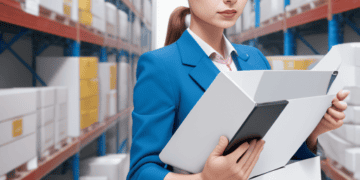 Businesswoman in warehouse reviewing inventory, improving supply chain efficiency. - Supply Chain News