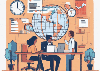 Three businesspeople collaborate around a table, a globe symbolizing global trade efficiency and inclusivity. - Supply Chain News