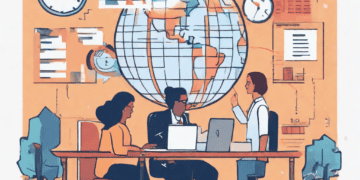 Three businesspeople collaborate around a table, a globe symbolizing global trade efficiency and inclusivity. - Supply Chain News