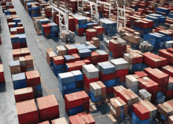 An evolving warehouse full of shipping containers, transforming the supply chain.