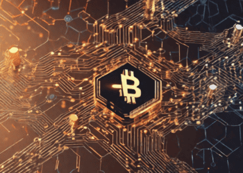 Bitcoin symbol on a glowing circuit board, illustrating blockchain technology applications. - Supply Chain News