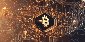 Bitcoin symbol on a glowing circuit board, illustrating blockchain technology applications. - Supply Chain News