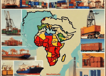 Exploring the Potential Impact of the African Continental Free Trade Area through a Collage of Pictures of Ships and Containers in Africa.