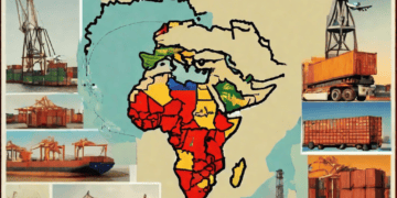 Exploring the Potential Impact of the African Continental Free Trade Area through a Collage of Pictures of Ships and Containers in Africa.
