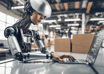 AI robot using laptop, automating supply chain management. IBM study. - Supply Chain News