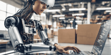 AI robot using laptop, automating supply chain management. IBM study. - Supply Chain News