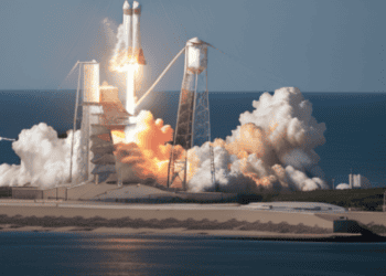 Nasa's falcon 9 rocket, developed by SpaceX, lifts off from the ocean.