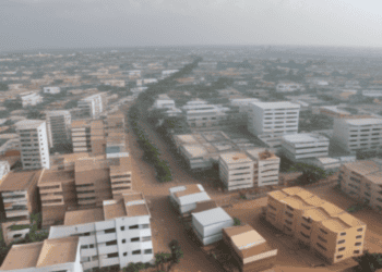 An aerial view of Accra, a city experiencing a diaspora influx, with many buildings rising due to the escalating cost of living.