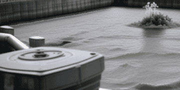 A dam in Japan with a fountain in the middle of it, evoking tensions and reminiscing Fukushima.