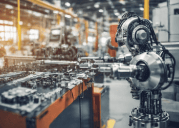Industrial robot arm in a manufacturing plant, showcasing automation and AI in manufacturing. - Supply Chain News