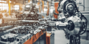 Industrial robot arm in a manufacturing plant, showcasing automation and AI in manufacturing. - Supply Chain News