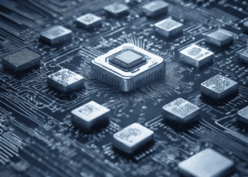 Close-up of a semiconductor chip on a circuit board, illustrating advanced AI and analytics in semiconductor supply chain management. - Supply Chain News