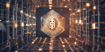 Bitcoin symbol in a glowing quantum blockchain network. - Supply Chain News