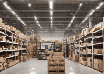 A warehouse filled with boxes and boxes, powered by the Supply Chain-Driven Media Activation Tool.
