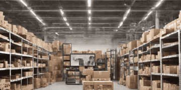 A warehouse filled with boxes and boxes, powered by the Supply Chain-Driven Media Activation Tool.