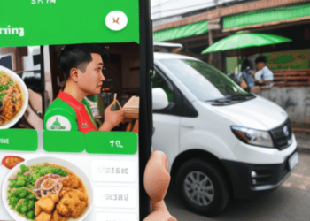 A person holding a phone with a picture of a man in front of a white van facing financial challenges.
