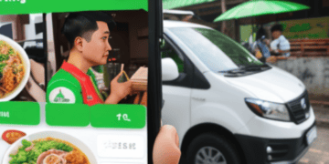 A person holding a phone with a picture of a man in front of a white van facing financial challenges.