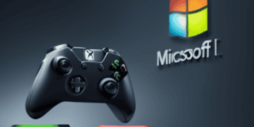 A Microsoft Xbox controller sits on a table in front of the logo, showcasing the seamless integration of design and functionality.