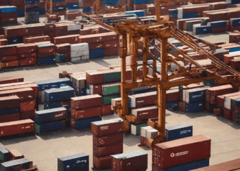 Aerial view of a busy shipping port with numerous cargo containers and cranes. Global supply chain challenges are highlighted. - Supply Chain News