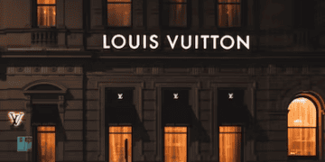 The renovated Louis Vuitton store reopens at night, beautifully lit up.