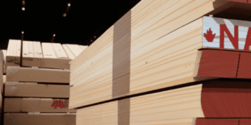 Stacked Canadian lumber ready for export. NA - Supply Chain News