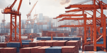 Busy cargo port with cranes loading and unloading shipping containers, illustrating supply chain visibility. - Supply Chain News