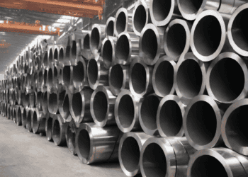 Many steel pipes stacked up in a factory as a result of the U.S. Steel and Aluminum Tariffs impacting global trade.
