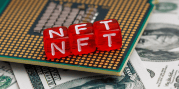 DayAway, a red cube with the word nft on top of a pile of money, Founder's Key NFTs.